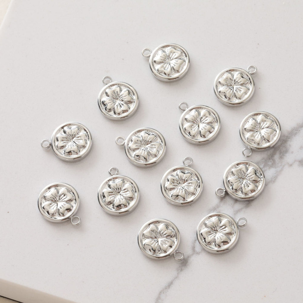 Gold Four-leaf Clover Flower Charm with loops, Bracelet Necklace Making, Gold Plated Jewelry Findings JG050