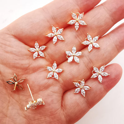 4PCS Cubic Flower Earring Post with Loops, S925 Silver Pin Nickel Free Earrings, Ear Stud Loop, Hypoallergenic Earring Findings Z005