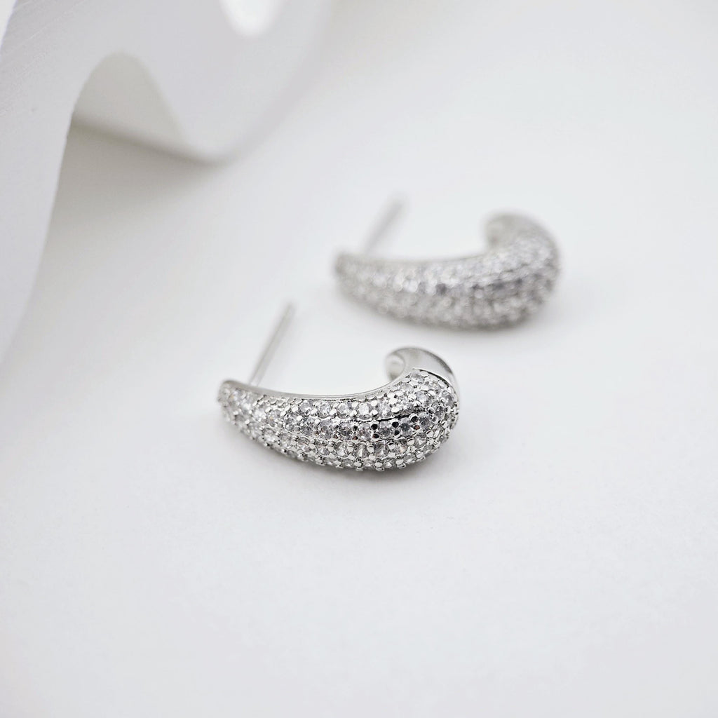 18K Gold Oval Post, CZ Pave, 18*6.4mm, Stud Earring Nickel Free, Hypoallergenic Earring Findings S1243