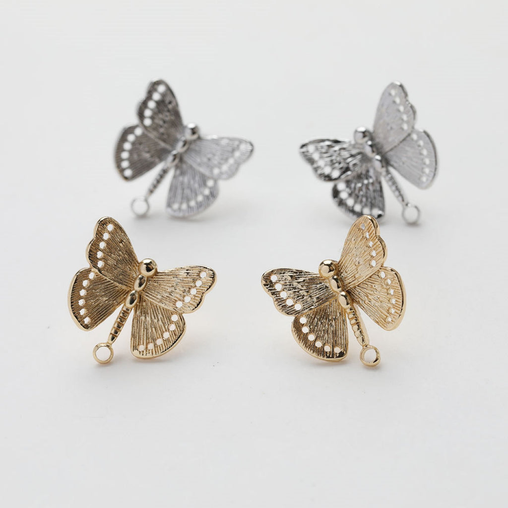 Butterfly Ear Post with loop, S925 Silver Ear Pin, Nickel Free, 14K Gold/Silver Plated Stud Earring Finding GE124