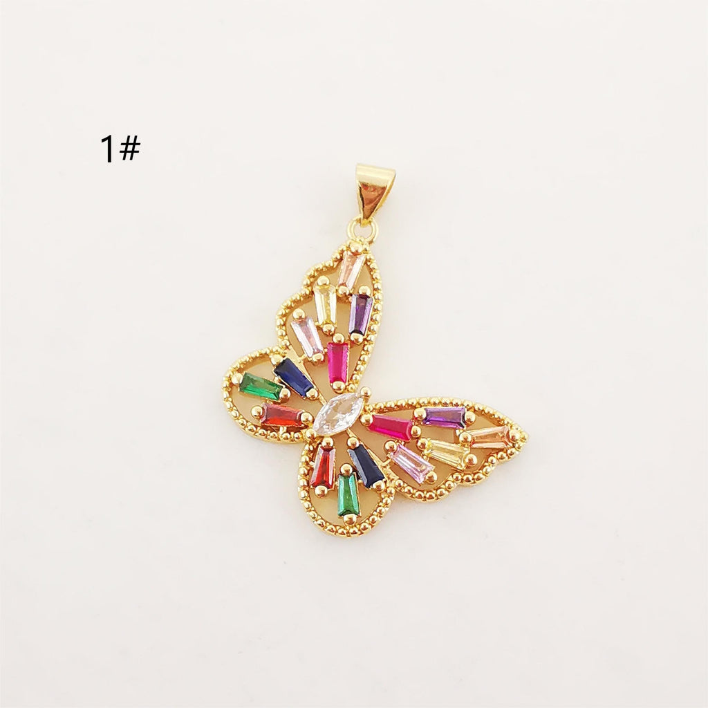 Butterfly Charm, Multicolor CZ Pave, 18K Gold Plated Pave Pendant, Cubic Animal Charm, Necklace Jewelry Finding S20294