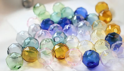 خرز فقاعات زجاجي متعدد الأوجه، 16 مم، كرات دائرية مجوفة منفوخة يدويًا لصنع المجوهرات، أصفر، أخضر، أزرق داكن، وردي، DIY Beads Finding GZ009