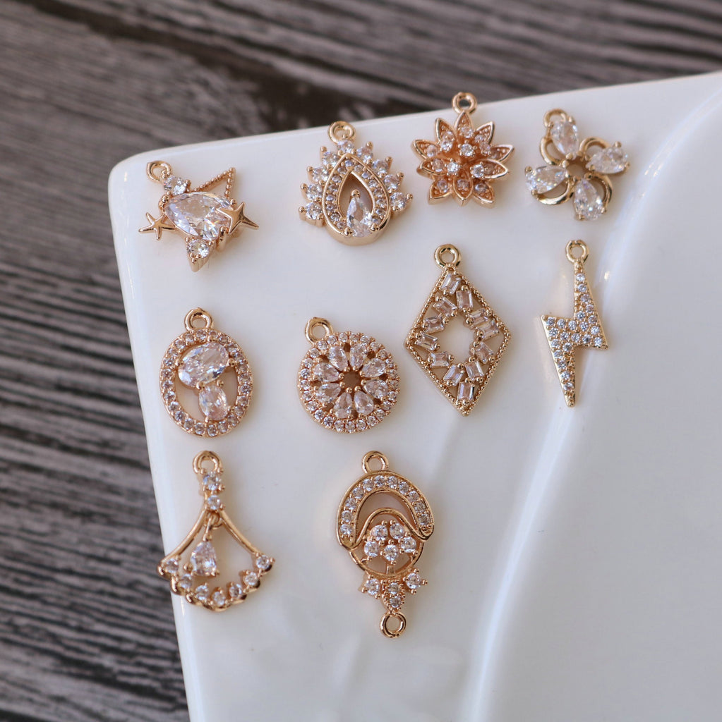 CZ Pave Rhomboid Shape Charm, Cubic Zircon Crystal Rhomboid Connector, CZ Earring Charms, Jewelry Finding HL007-F005