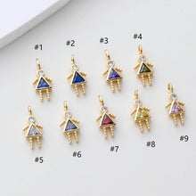 Load image into Gallery viewer, Girls Pendant, Birthstone Charm, Pave CZ, Mom Children Charm, 18K Gold Plated, For Bracelet And Necklace Making, Jewelry Findings S1408