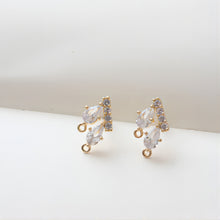 Cargar imagen en el visor de la galería, Poste para aretes en forma de lágrima con dos presillas, circonitas pavé, oro de 14 quilates, plata S925, sin níquel, accesorios hipoalergénicos JJ002