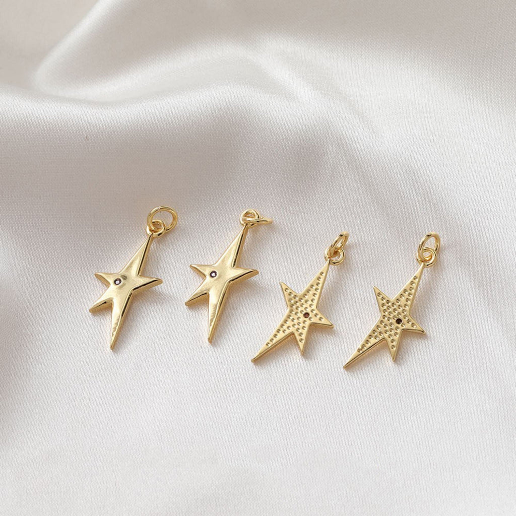 North Star Charms,  Lightning Pendant, CZ Pave Star Pendant, 18K Gold Plated, Necklace Making Star Charms, Jewelry Findings JG026