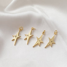 Load image into Gallery viewer, North Star Charms,  Lightning Pendant, CZ Pave Star Pendant, 18K Gold Plated, Necklace Making Star Charms, Jewelry Findings JG026
