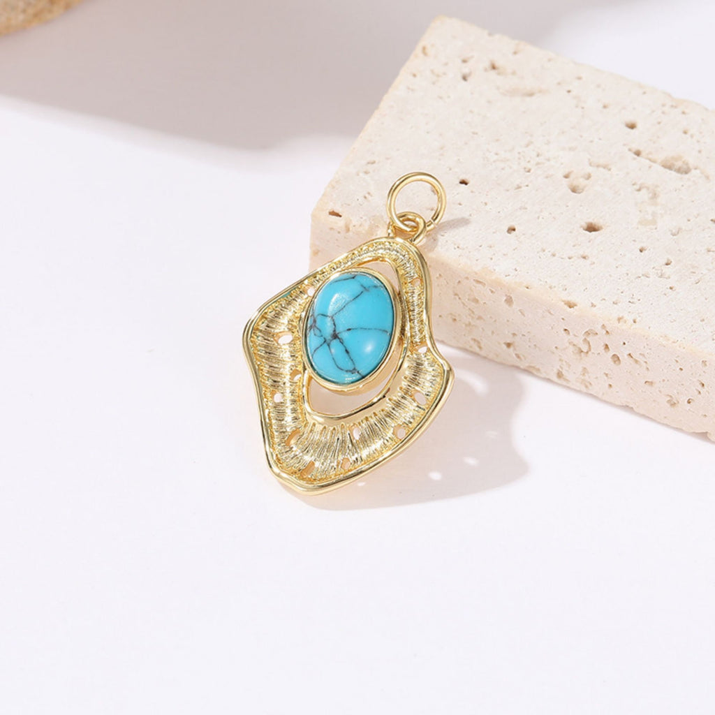 Woodland Plants Pendant, 18K Gold Plated, Turquoise, Necklace Making Charm, Jewelry Findings S20452
