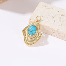 Load image into Gallery viewer, Woodland Plants Pendant, 18K Gold Plated, Turquoise, Necklace Making Charm, Jewelry Findings S20452
