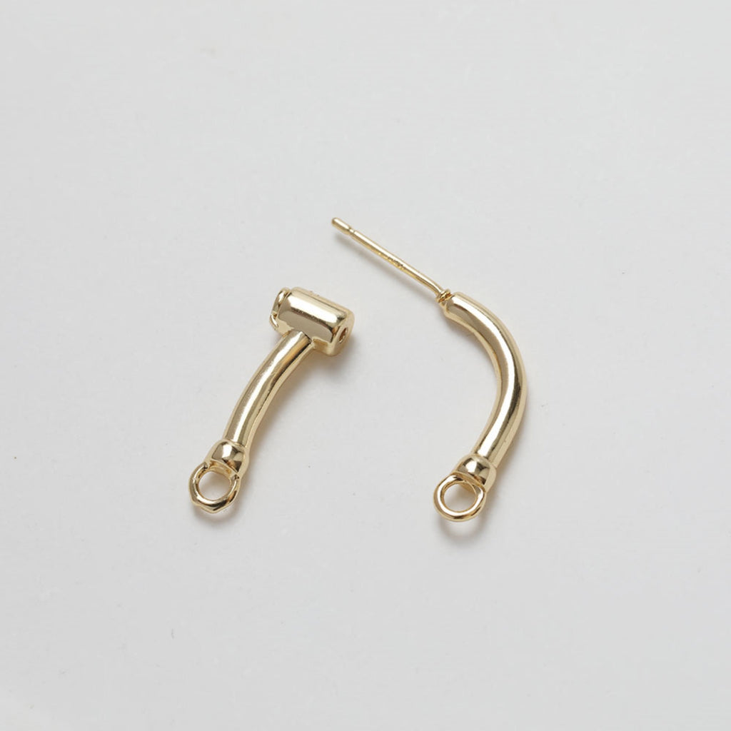 14K Gold Arch Shape Earring Post With 2 Loops, S925 Silver Ear Pin Nickel Free Earrings, Hypoallergenic Earring Findings GZ351