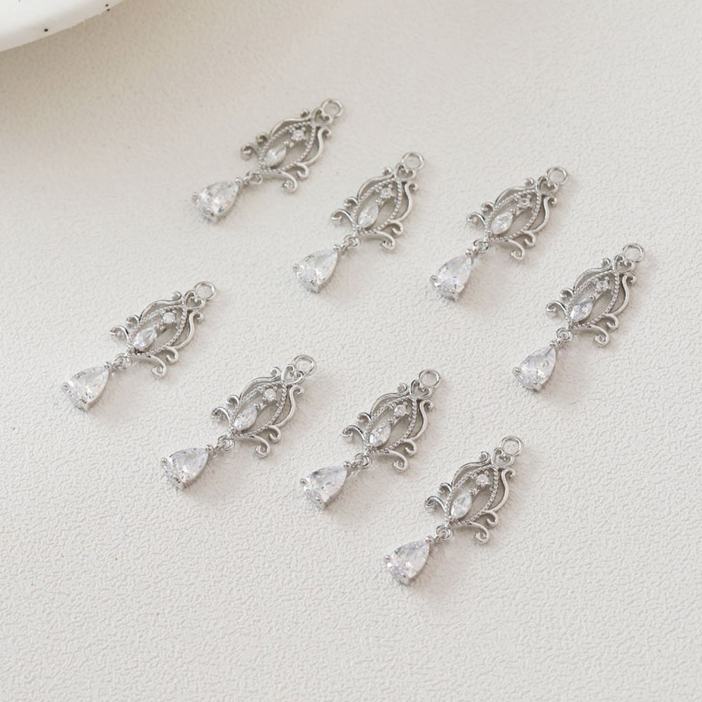 Flower Charm, Cubic Zircon Crystal Flower Pendant, Drop CZ Earring Charms,  Real Gold Plated Brass Earring Charms, Jewelry Findings JG053