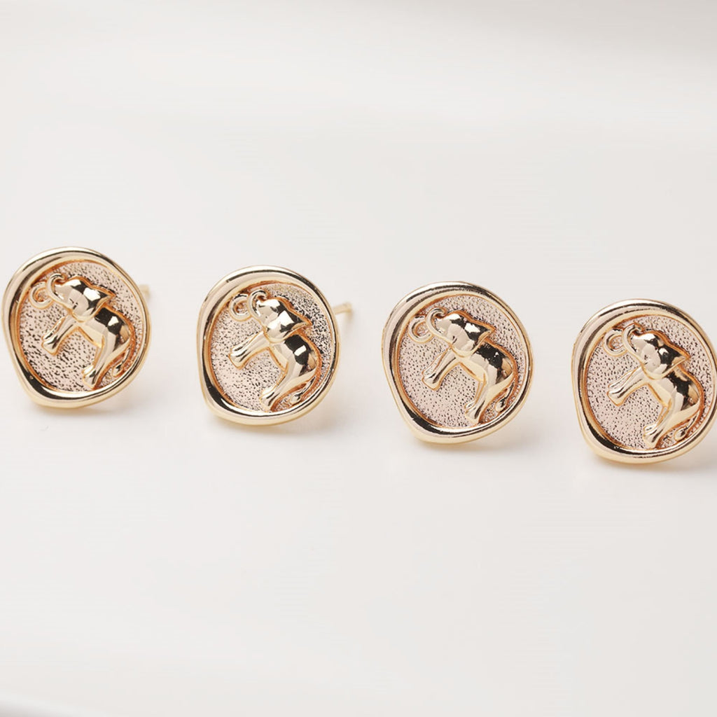 Stamped Elephant Stud Earrings with Loops, Animal Stud Earring Nickel Free, 13.5mm, Hypoallergenic Earring Findings JG007