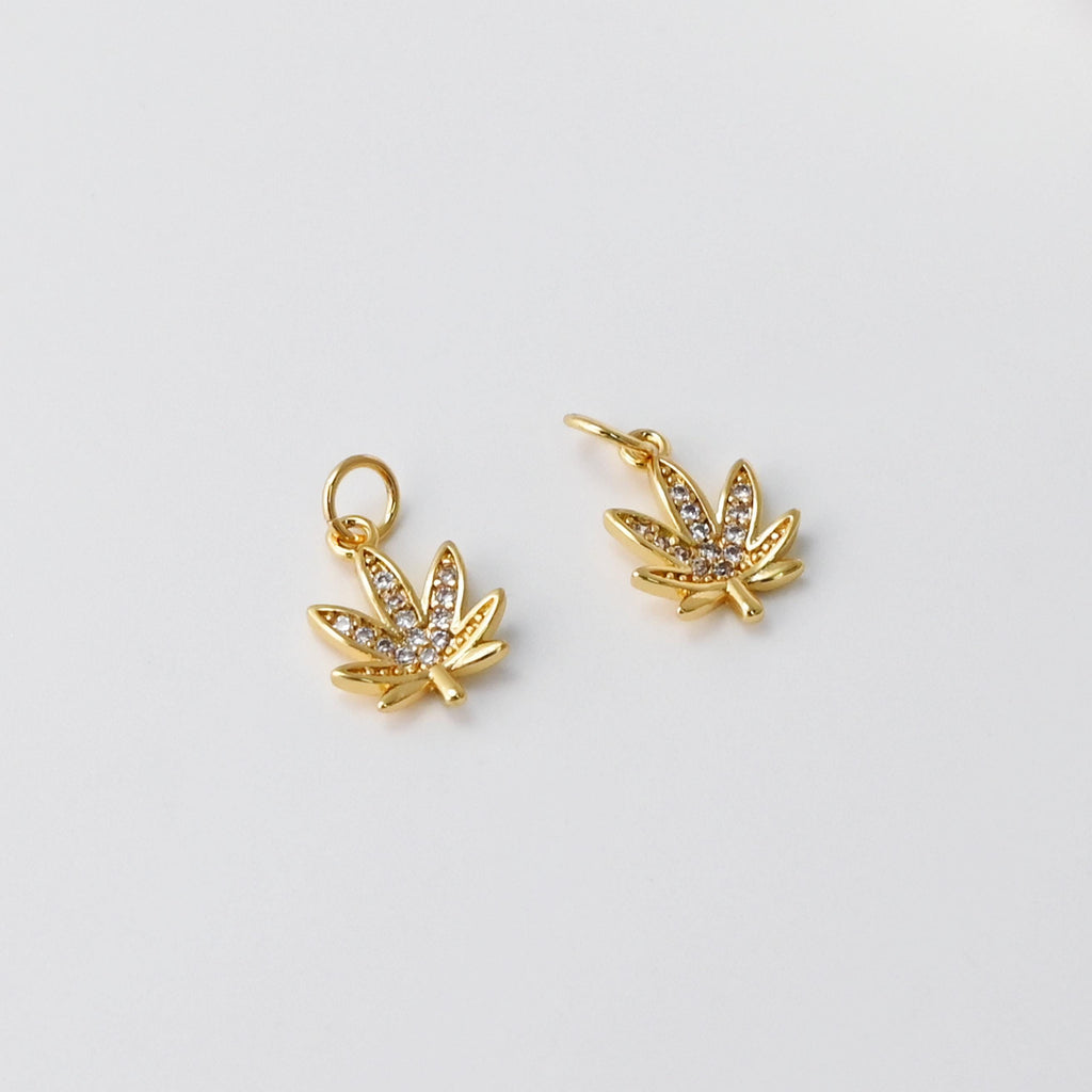 2PCS 10x11mm Cubic Maple Leaf Charms, 18K Gold Maple Leaf Pendants, Micro pave charms for Necklace Bracelet Earring, Jewelry Findings S728
