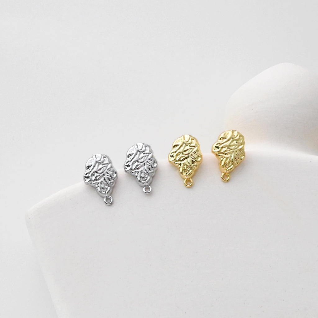 Irregular Pleated Post with Loop, 18K Gold Plated, S925 Silver Pin Nickel Free Earrings, Hypoallergenic Earring Findings D0442