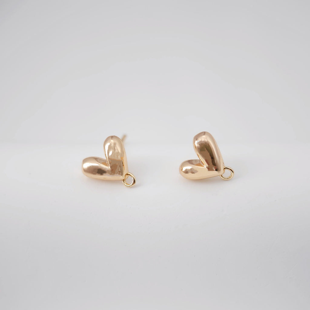 4pcs Heart Earring Post, 8.5mm, 18k Gold, S925 Silver Ear Pin, Nickel Free, Heart Stud with Loop, Hypoallergenic Earring Findings ZX247