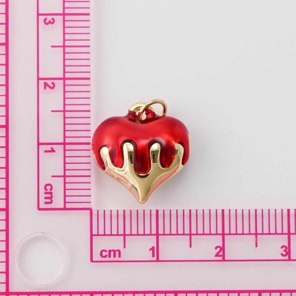 Colgante de corazón esmaltado, dijes de corazón 3D, dijes de amor chapados en oro de 18 quilates, fabricación de pulseras y collares, accesorios de joyería S1457