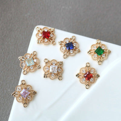 10pcs Flower Connector, Cubic Zircon Crystal Pendant, Bracelet Necklace Pendant, 14K Real Gold Plated, Jewelry Findings HL110-F008