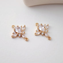 Load image into Gallery viewer, CZ Pave Leaf Charm, Cubic Pendant, Earring Connectors, Real Gold Plated Brass Earring Charms, Jewelry Findings D0068
