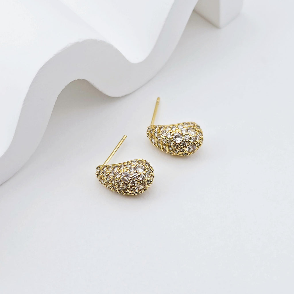 18K Gold Drop Post Earring, CZ Pave, 15*8.3mm, Stud Earring Nickel Free, Hypoallergenic Earring Findings S1244