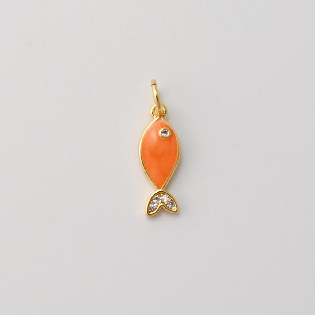 Colgante de pez, dijes de pez esmaltados, circonita pavé, dijes de animales chapados en oro de 18 quilates, para hacer pulseras y collares, accesorios de joyería S1445