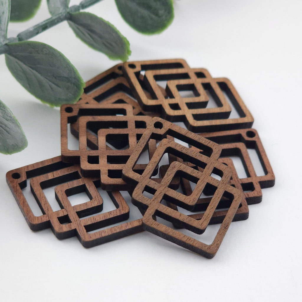 4PCS Wood Earrings, Multiple Squares Wooden Earrings, Reclaimed Walnut Wood, Nickel Free, Geometric Statement Earrings Finding JT979