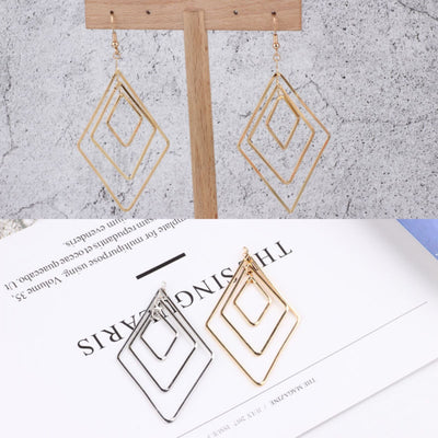 Drop Triple Diamond Shape Pendant, 18K Shiny Gold/Silver Plated Drop Openwork Pendant 40x66mm for Jewelry Making Supply QR038