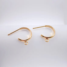 Load image into Gallery viewer, 10pcs C Shape Earrings Post With Loop, 20K Gold Plated, Nickel Free Earrings, Ear Stud Loop, Hypoallergenic Earring Findings  D0044