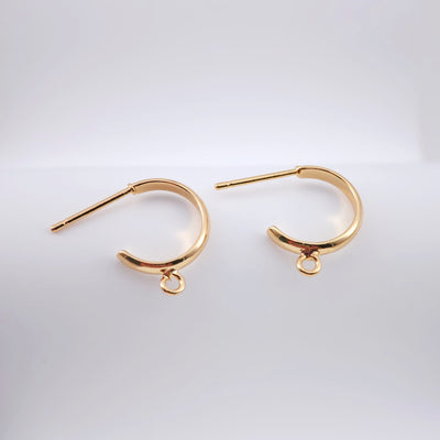 10pcs C Shape Earrings Post With Loop, 20K Gold Plated, Nickel Free Earrings, Ear Stud Loop, Hypoallergenic Earring Findings  D0044