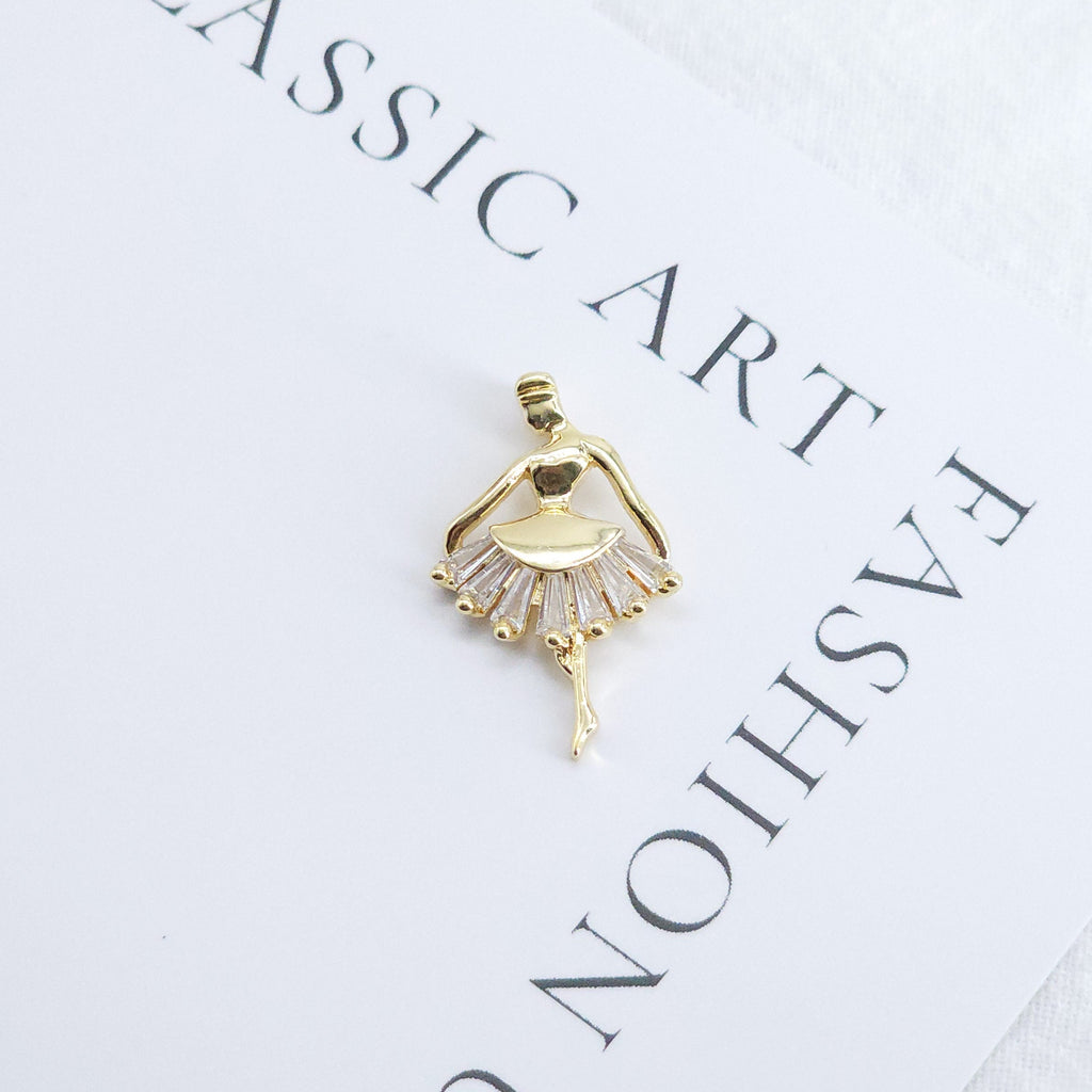 CZ Pave Ballet Dancer Charm, Cubic Zircon Crystal Ballet Girl, Necklace Pendant, 14K Real Gold Plated Charm, Jewelry Findings ZR005-F030