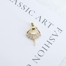 Load image into Gallery viewer, CZ Pave Ballet Dancer Charm, Cubic Zircon Crystal Ballet Girl, Necklace Pendant, 14K Real Gold Plated Charm, Jewelry Findings ZR005-F030
