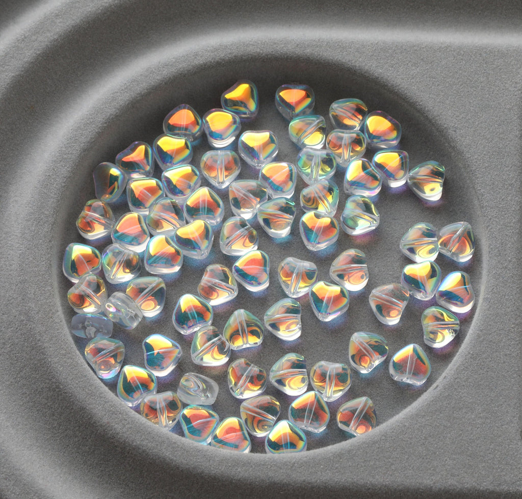 10pcs Heart Glaze Beads, 7mm, Aurora, Glaze Loose Beads for Jewelry Making, Bracelet DIY Beads Finding GZ089