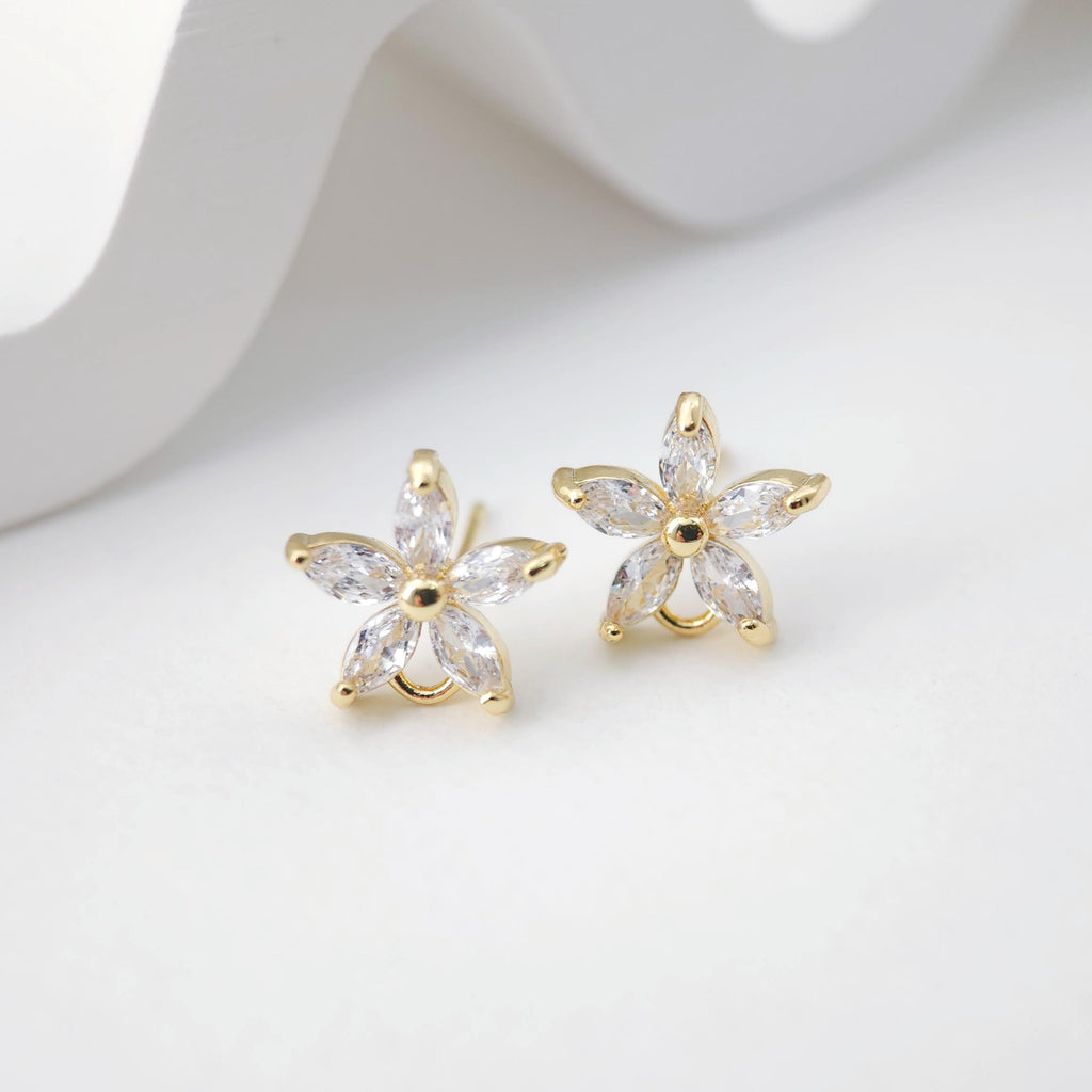 أقراط على شكل زهرة من الزركونيا المكعبة، مطلية بالذهب مع حلقة، مضادة للحساسية، أدوات يدوية الصنع، لوازم صنع الأقراط بنفسك D0245