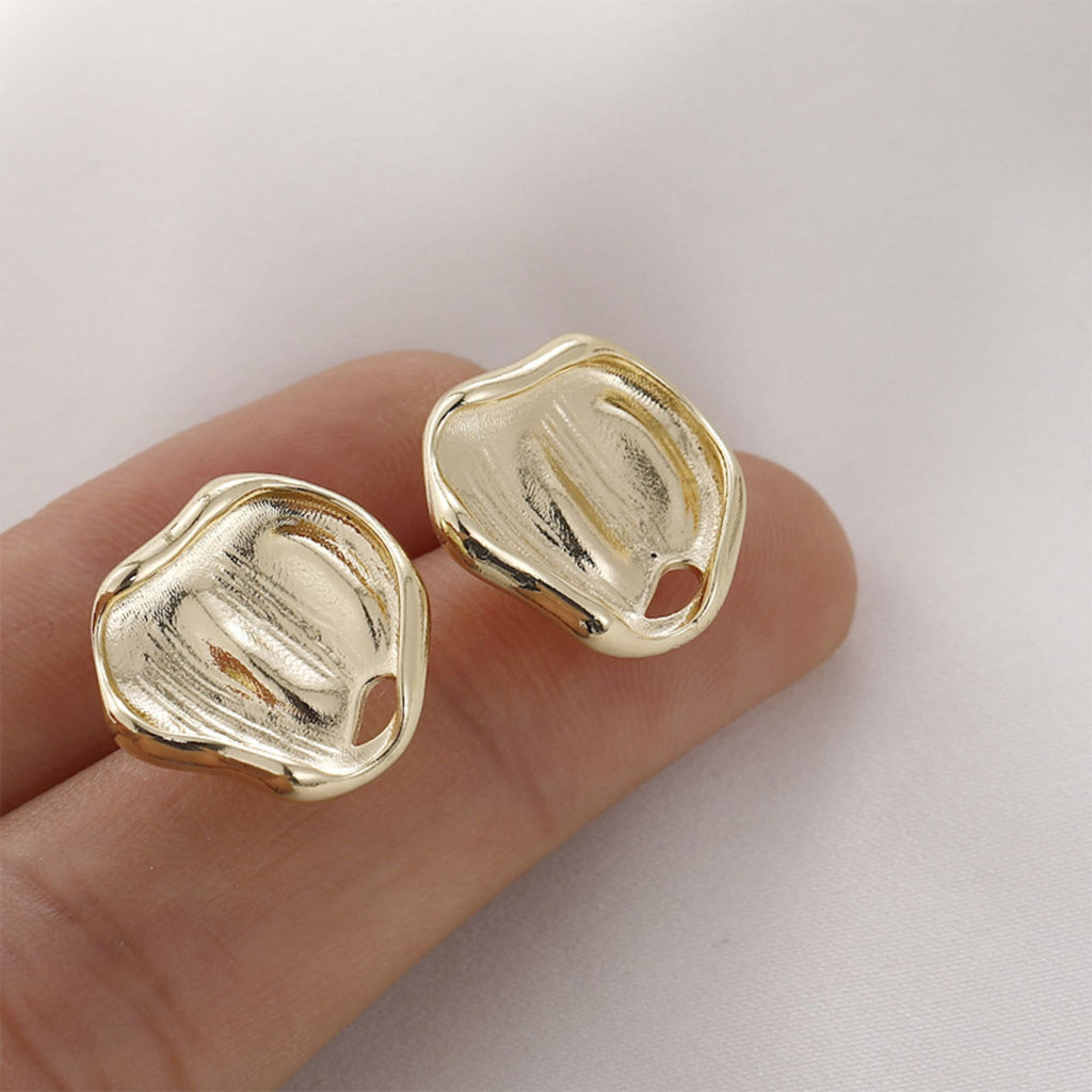 Pleated Irregular Earring Post, 14K Gold/Silver, S925 Silver Pin Nickel Free Earrings, Knot Ear Stud with Loop LL166