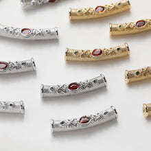 Load image into Gallery viewer, Vintage Curved Spacer Beads, Zircon Curved Tube Beads, 14K Gold/Silver Plated, Bracelet and Necklace Making， Jewelry Findings SC027