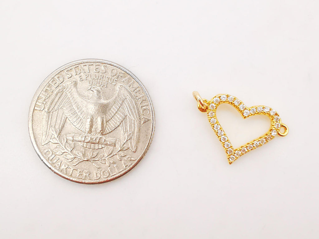 Cubic Heart Butterfly Connector Charms, 18K Gold Bracelet Necklace Making Connectors, Micro CZ Pave Charms,  Jewelry Findings S013
