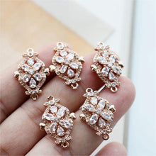 Load image into Gallery viewer, Flower Connector Charm, Cubic Zircon Crystal Flower Pendant, Real Gold Plated Brass Earring Charms, Jewelry Findings JY062-F157