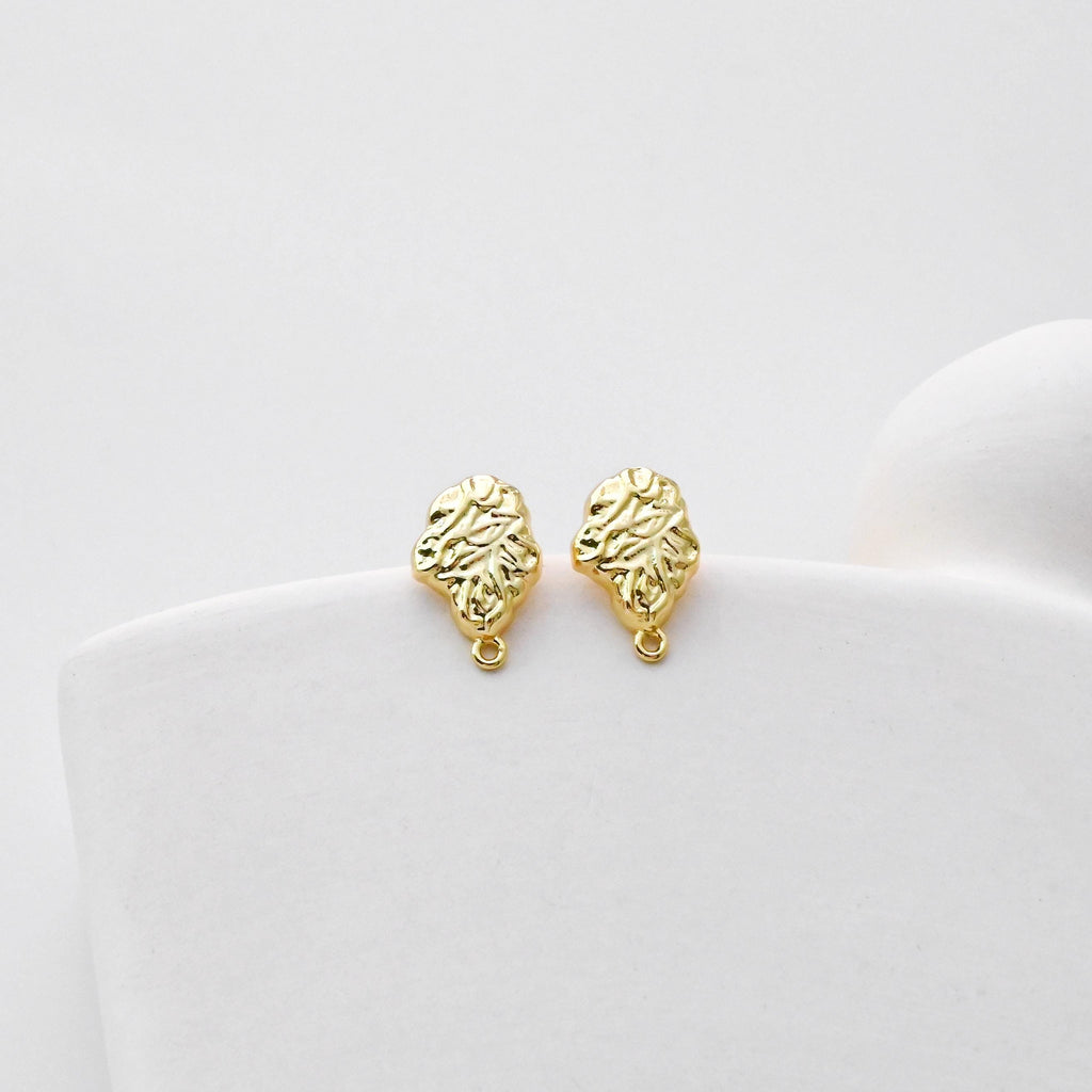 Irregular Pleated Post with Loop, 18K Gold Plated, S925 Silver Pin Nickel Free Earrings, Hypoallergenic Earring Findings D0442