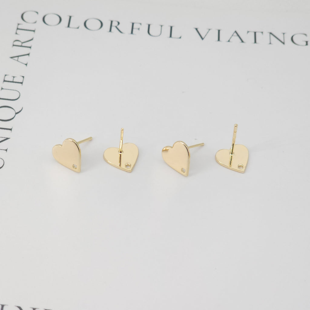 10pcs Gold Heart Earring Post, 10mm,S925 Silver Ear Pin Nickel Free Earrings, Ear Stud Loop, Hypoallergenic Earring Findings Z060