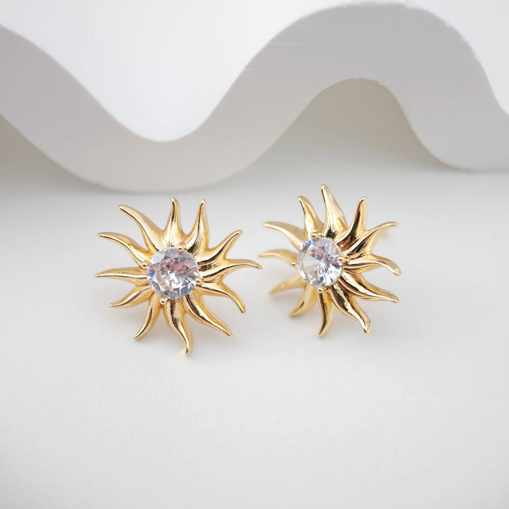 2PCS Cubic Zircnia Earring Post, Real Gold Plated Brass Stud Earring With Loop,S925 Silver Ear Pin,Flower Ear Post,Earring Finding Z101