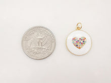 Load image into Gallery viewer, Enamel Round Heart Charm, 18K Gold Plated Love Pendant, Multicolor Pave, 18mm, Necklace Making Charm, Jewelry Findings S20311
