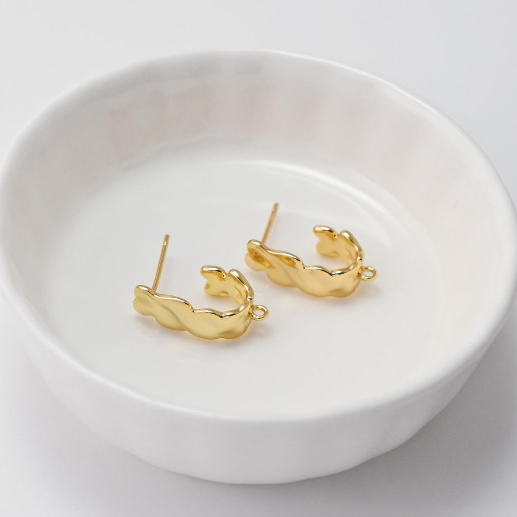 أقراط مطوية على شكل حرف U مع حلقة، مطلية بالذهب عيار 18 قيراطًا، خالية من النيكل، دبوس من الفضة الاسترلينية S925، أقراط أذن مضادة للحساسية D0458