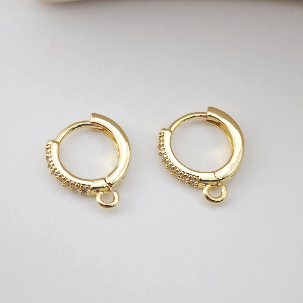 CZ Pave Earring Hoop, Gold Plated Huggie Hoop Earring with Loop, Huggie Hoops DIY Earring  Findings,Handmade Earring Supplies D0110