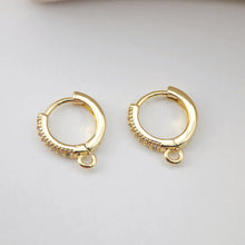 Load image into Gallery viewer, CZ Pave Earring Hoop, Gold Plated Huggie Hoop Earring with Loop, Huggie Hoops DIY Earring  Findings,Handmade Earring Supplies D0110