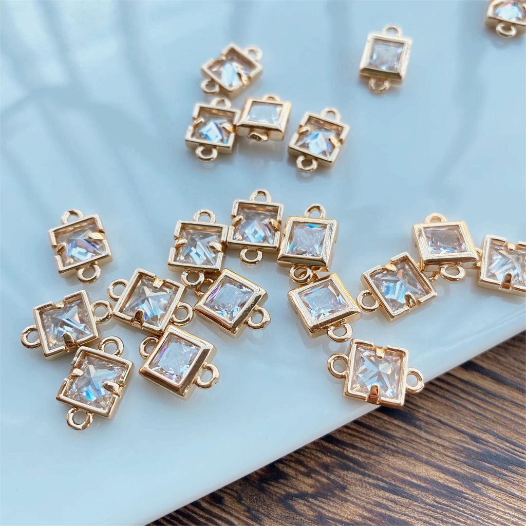 10pcs CZ Pave Small Square Connector, Cubic Zircon Crystal Pendant, Bracelet Necklace Pendant, 14K  Gold Plated, Jewelry Findings JY073-F231