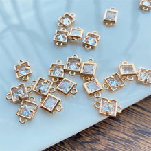 Load image into Gallery viewer, 10pcs CZ Pave Small Square Connector, Cubic Zircon Crystal Pendant, Bracelet Necklace Pendant, 14K  Gold Plated, Jewelry Findings JY073-F231