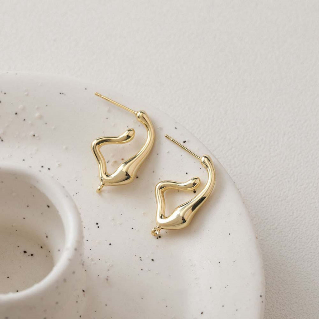 Irregular Ear Post With Loop, S925 Silver Ear Pin Nickel Free Earrings, Gold/Silver Ear Stud, Hypoallergenic Earring Findings GZ305-D0457