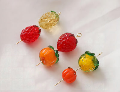 5pcs Fruit Beads Persimmon Raspberry Orange Pineapple, Glazed Loose Beads for Jewelry Making, DIY Beads Finding GZ042