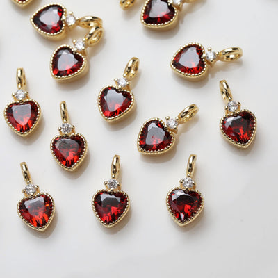 Dijes de corazón de oro, pavé de circonitas arcoíris, chapado en oro de 14 quilates, colgante de amor, colgantes para hacer collares, accesorios de joyería GZ401