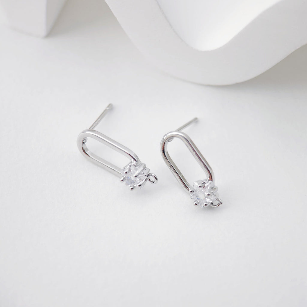 2pcs 18K Gold Oval Post With Loop, CZ Pave, S925 Silver Pin, 17.7*7.4mm, Stud Earring Nickel Free, Hypoallergenic Earring Findings D0234
