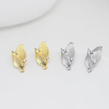 Cargar imagen en el visor de la galería, Poste para pendientes de hoja, pendiente de botón de latón chapado en oro auténtico de 18 quilates con aro, pavé de circonitas, pasador de plata S925, sin níquel, fornitura para pendientes D0435